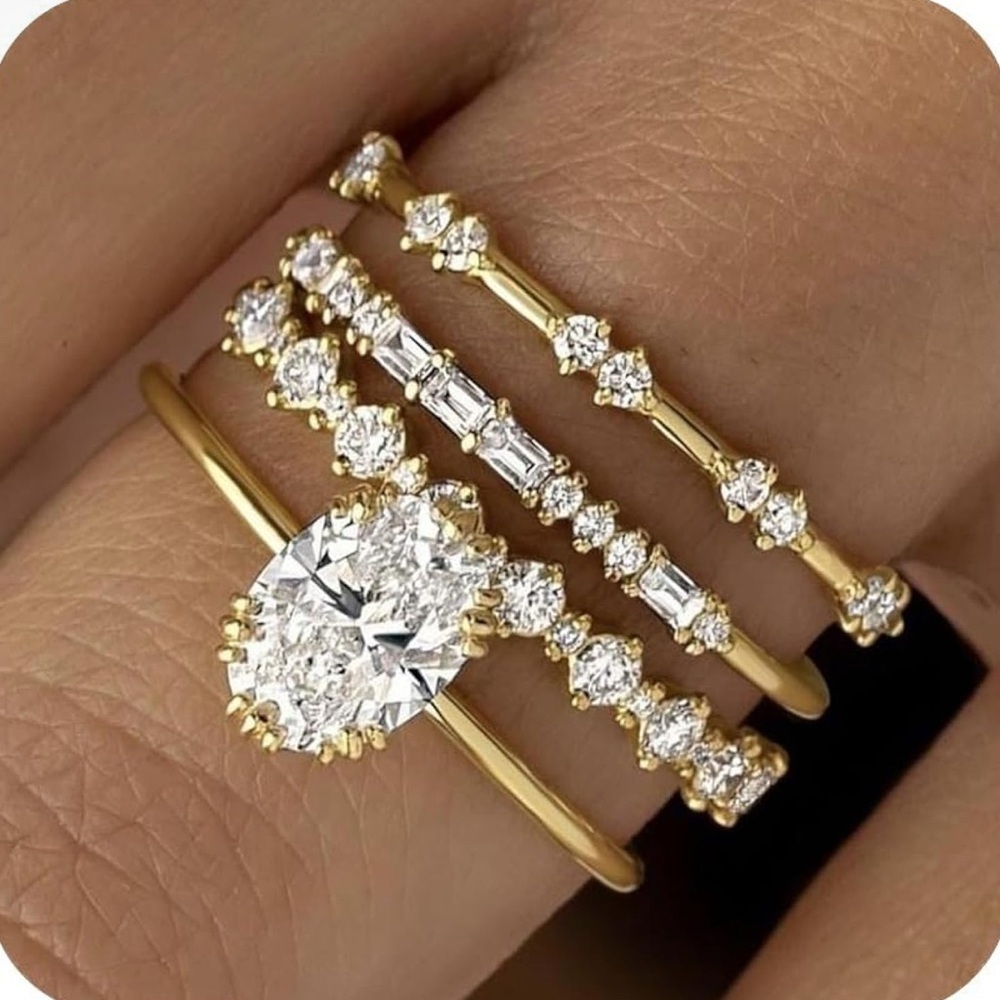 14K Gold Plated & Cubic Zirconia Stackable Rings